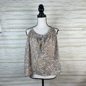 McGuire Cottagecore Linen Brown Agness Bulette Floral Print Top